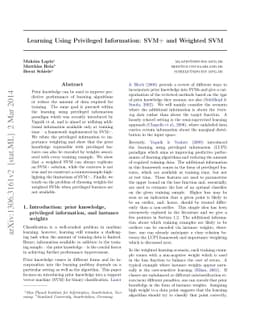 Learning Using Privileged Information: SVM+ and Weighted SVM