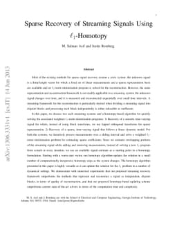 Sparse Recovery of Streaming Signals Using L1-Homotopy