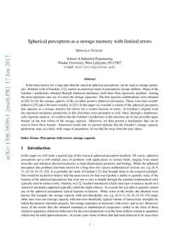 Spherical perceptron as a storage memory with limited errors
