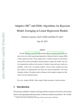 Adaptive MC^3 and Gibbs algorithms for Bayesian Model Averaging in
  Linear Regression Models