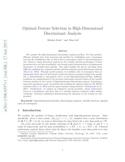 Optimal Feature Selection in High-Dimensional Discriminant Analysis