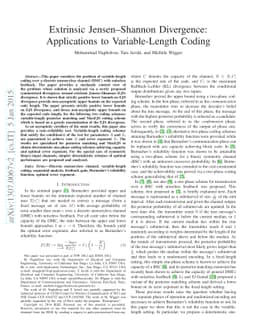 Extrinsic Jensen-Shannon Divergence: Applications to Variable-Length
  Coding