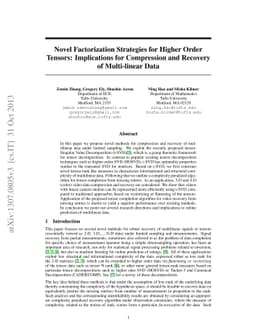 Novel Factorization Strategies for Higher Order Tensors: Implications
  for Compression and Recovery of Multi-linear Data