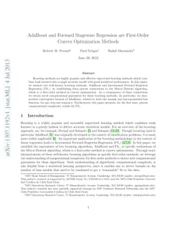 AdaBoost and Forward Stagewise Regression are First-Order Convex
  Optimization Methods