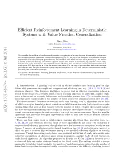 Efficient Reinforcement Learning in Deterministic Systems with Value
  Function Generalization