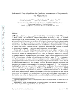 Polynomial-Time Algorithms for Quadratic Isomorphism of Polynomials: The
  Regular Case