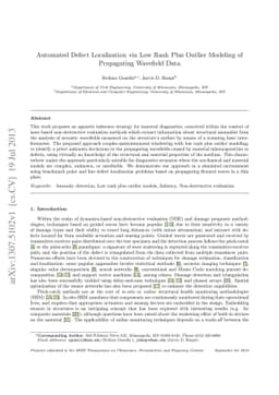 Automated Defect Localization via Low Rank Plus Outlier Modeling of
  Propagating Wavefield Data