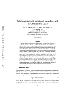 Safe Screening With Variational Inequalities and Its Application to
  LASSO