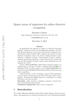 Sparse arrays of signatures for online character recognition