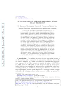 Hypothesis testing for high-dimensional sparse binary regression