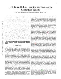 Distributed Online Learning via Cooperative Contextual Bandits