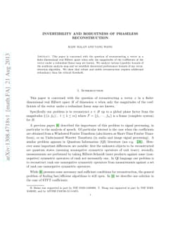 Invertibility and Robustness of Phaseless Reconstruction