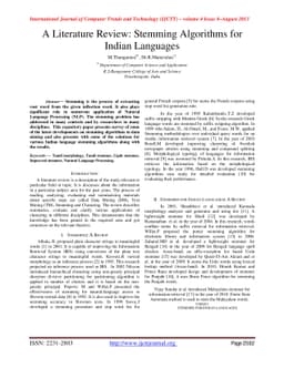 A Literature Review: Stemming Algorithms for Indian Languages