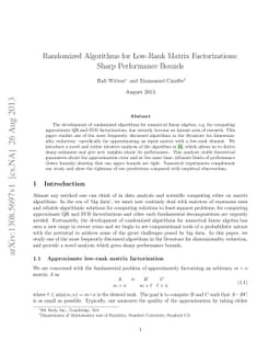 Randomized algorithms for low-rank matrix factorizations: sharp
  performance bounds
