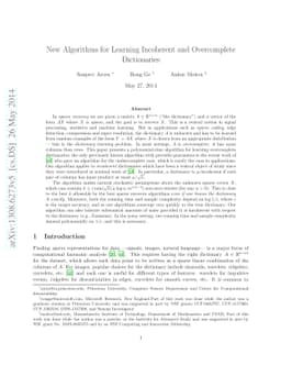New Algorithms for Learning Incoherent and Overcomplete Dictionaries