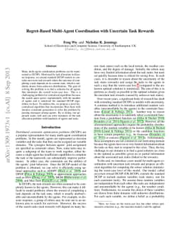 Regret-Based Multi-Agent Coordination with Uncertain Task Rewards