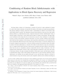Conditioning of Random Block Subdictionaries with Applications to
  Block-Sparse Recovery and Regression