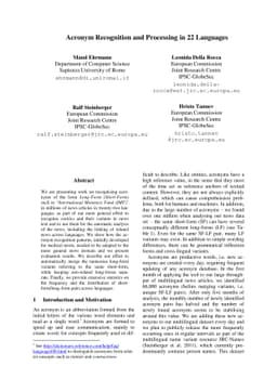 Acronym recognition and processing in 22 languages