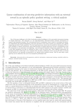 Linear combination of one-step predictive information with an external
  reward in an episodic policy gradient setting: a critical analysis