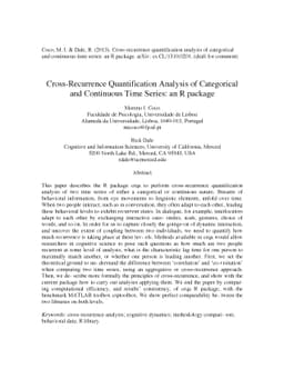 Cross-Recurrence Quantification Analysis of Categorical and Continuous
  Time Series: an R package