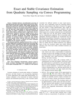 Exact and Stable Covariance Estimation from Quadratic Sampling via
  Convex Programming