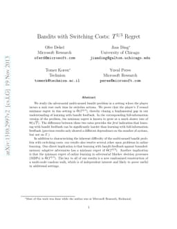 Bandits with Switching Costs: T^{2/3} Regret