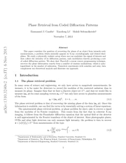 Phase Retrieval from Coded Diffraction Patterns