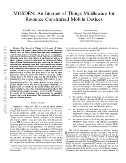 MOSDEN: An Internet of Things Middleware for Resource Constrained Mobile
  Devices