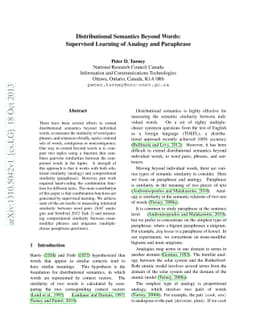 Distributional semantics beyond words: Supervised learning of analogy
  and paraphrase