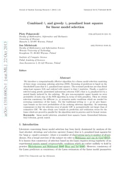 Combined l_1 and greedy l_0 penalized least squares for linear model
  selection