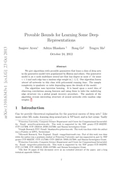 Provable Bounds for Learning Some Deep Representations