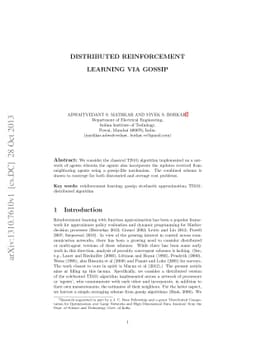 Distributed Reinforcement Learning via Gossip