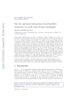 On the optimal estimation of probability measures in weak and strong
  topologies