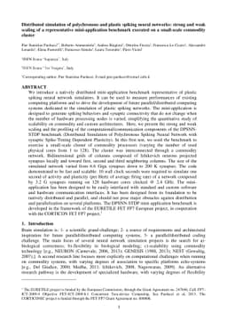 Distributed simulation of polychronous and plastic spiking neural
  networks: strong and weak scaling of a representative mini-application
  benchmark executed on a small-scale commodity cluster