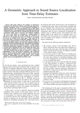 A Geometric Approach to Sound Source Localization from Time-Delay
  Estimates