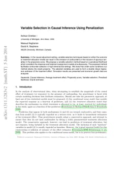 Variable Selection in Causal Inference Using Penalization