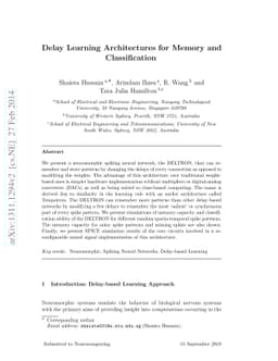 Delay Learning Architectures for Memory and Classification