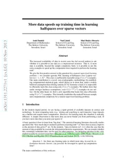 More data speeds up training time in learning halfspaces over sparse
  vectors
