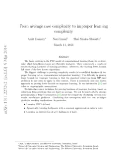 From average case complexity to improper learning complexity
