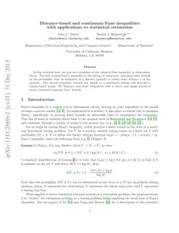 Distance-based and continuum Fano inequalities with applications to
  statistical estimation