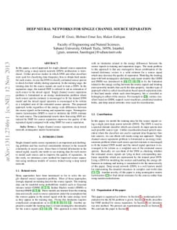 Deep neural networks for single channel source separation