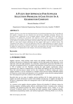A Fuzzy AHP Approach for Supplier Selection Problem: A Case Study in a
  Gear Motor Company