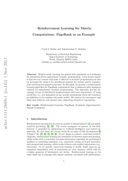 Reinforcement Learning for Matrix Computations: PageRank as an Example