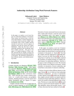 Authorship Attribution Using Word Network Features