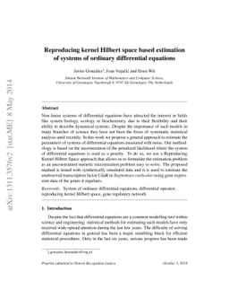 Reproducing kernel Hilbert space based estimation of systems of ordinary
  differential equations