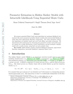 Parameter Estimation in Hidden Markov Models with Intractable
  Likelihoods Using Sequential Monte Carlo