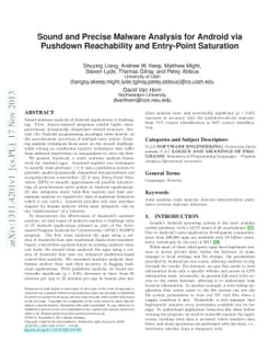 Sound and Precise Malware Analysis for Android via Pushdown Reachability
  and Entry-Point Saturation