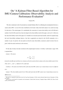 On Á Kalman Filter-Based Algorithm for IMU-Camera Calibration:
  Observability Analysis and Performance Evaluation'