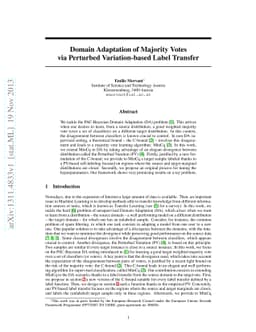 Domain Adaptation of Majority Votes via Perturbed Variation-based Label
  Transfer