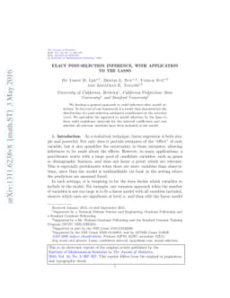 Exact post-selection inference, with application to the lasso